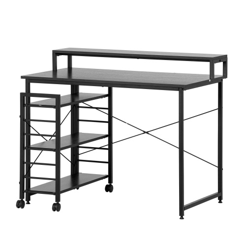 パソコンデスク L字型デスク 棚付き 収納付 自由移動ラック付き PC