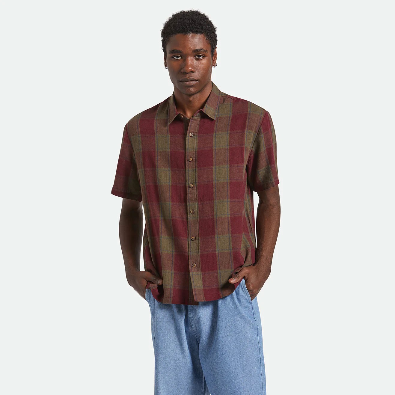 BRIXTON ブリクストン CRU LINEN BLEND S/S WVN シャツ メンズ 半袖 綿麻 リネン チェック柄 ストリート ブランド アメカジ | BRIXTON | 05