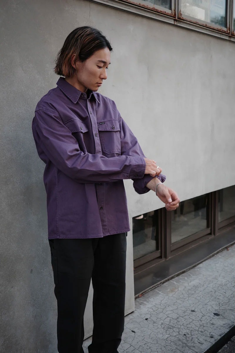 BRIXTON ブリクストン HERRINGBONE LW RELAXED OVERSHIRT シャツ ヘリンボーン コットン 生地 おしゃれ ワーク 長袖 メンズ 厚手 オーバーシャツ パープル | BRIXTON | 12