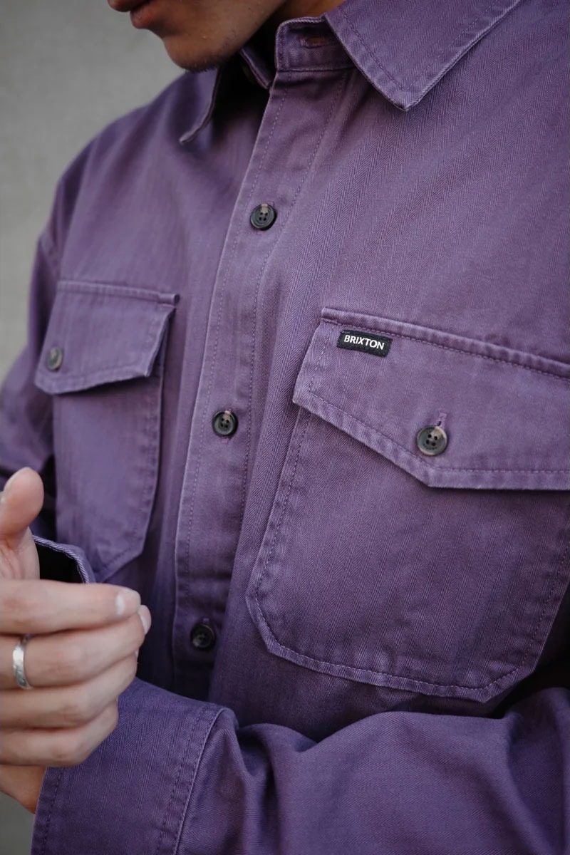 ストライプパープル長袖シャツ POLAR SKATE CO シャツ 長袖 パープル ポーラー メンズ Ben LS Shi