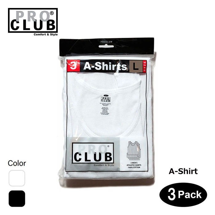 PRO CLUB プロクラブ A-Shirt 3枚1パック タンクトップ 3枚 xl sサイズ メンズ 黒 綿100% 肌着 綿 100 3枚セット インナー 薄い 白 下着 | PRO CLUB