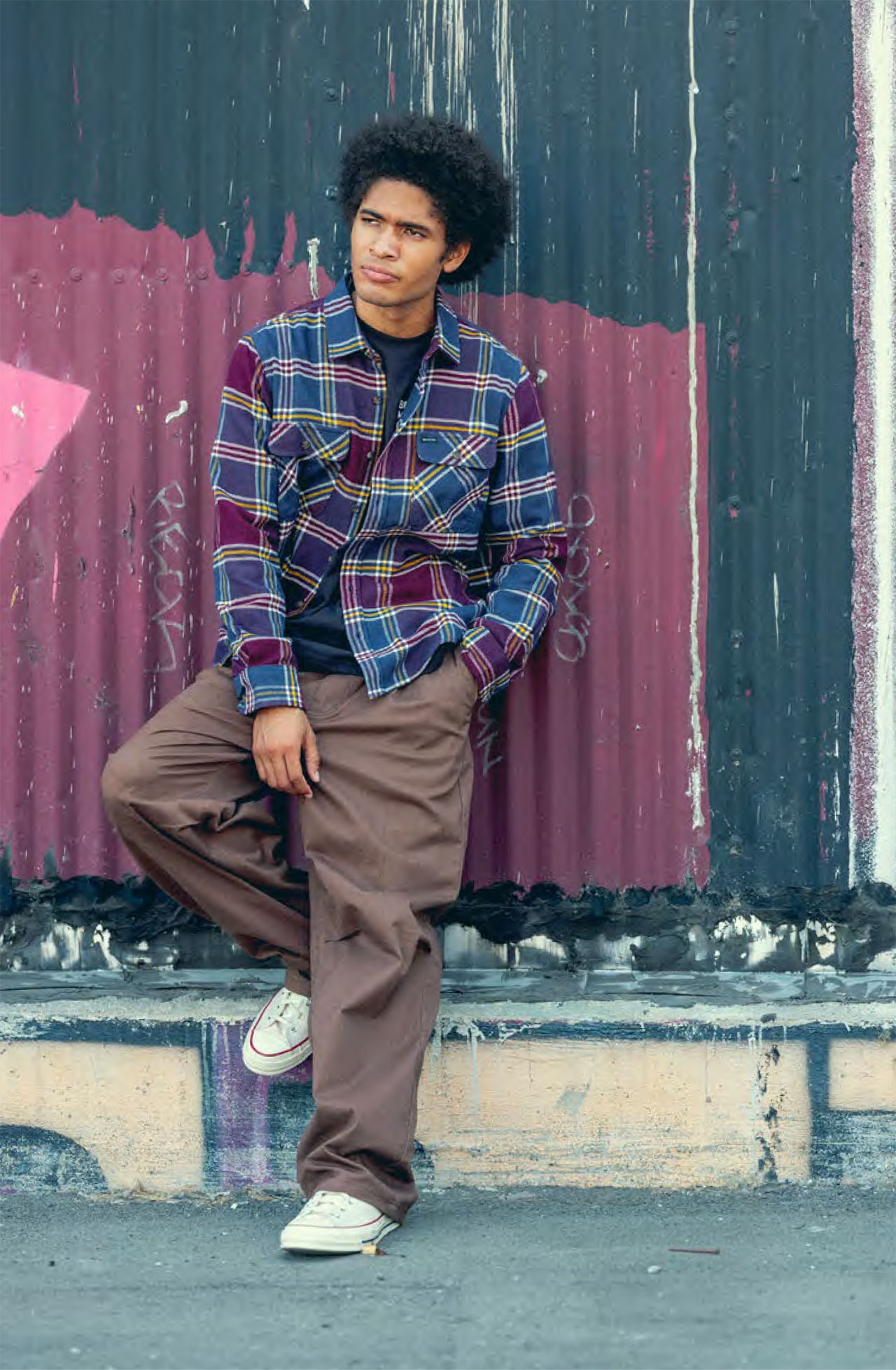 BRIXTON (ブリクストン) UNION BAGGY PANT バギーパンツ メンズ ストリート スケボー ゆったり 太い 太め ワイド ブラウン ストレッチ スケートボード | BRIXTON | 07