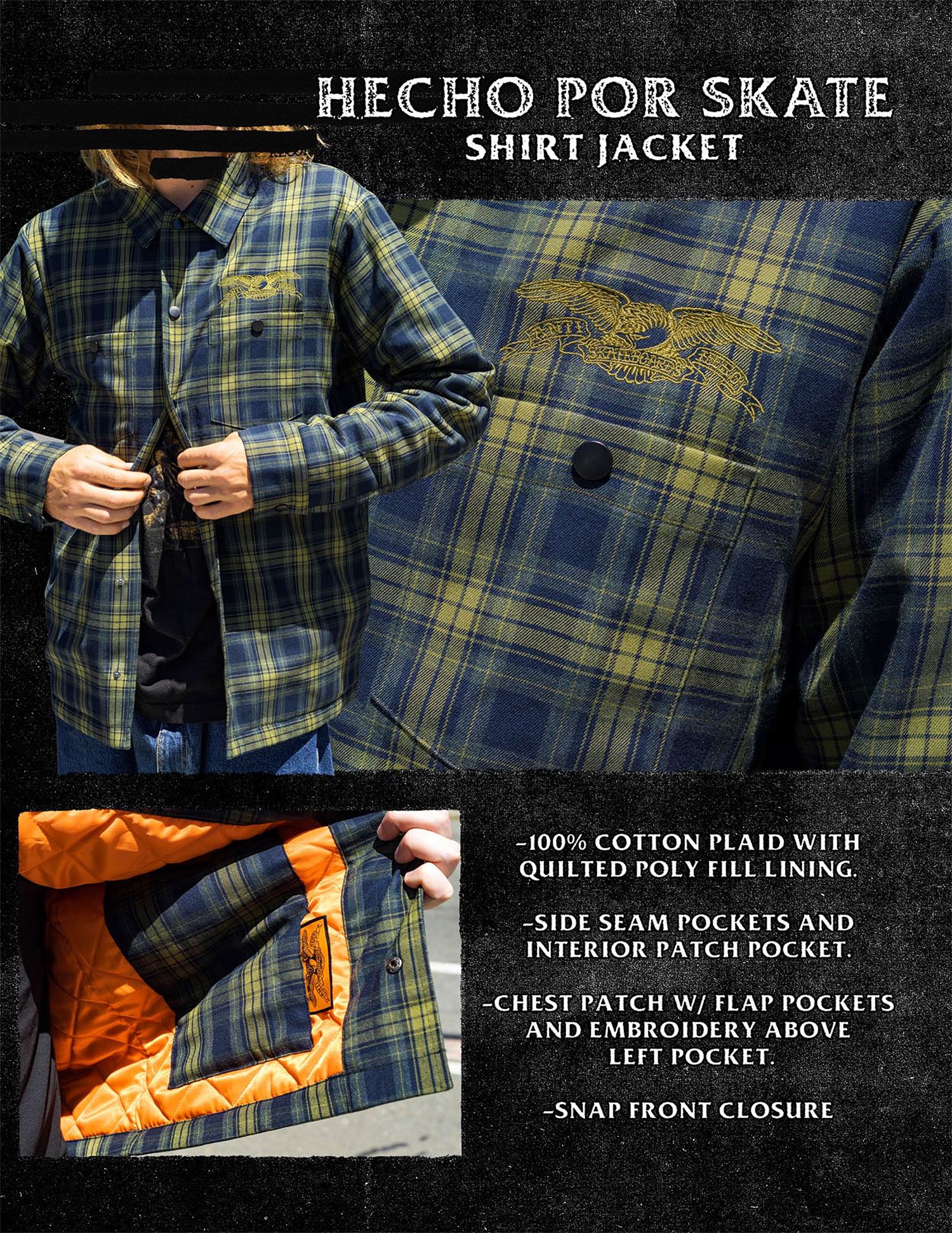 ANTIHERO（アンタイヒーロー） HECHO POR SKATE SHIRT JACKET シャツ