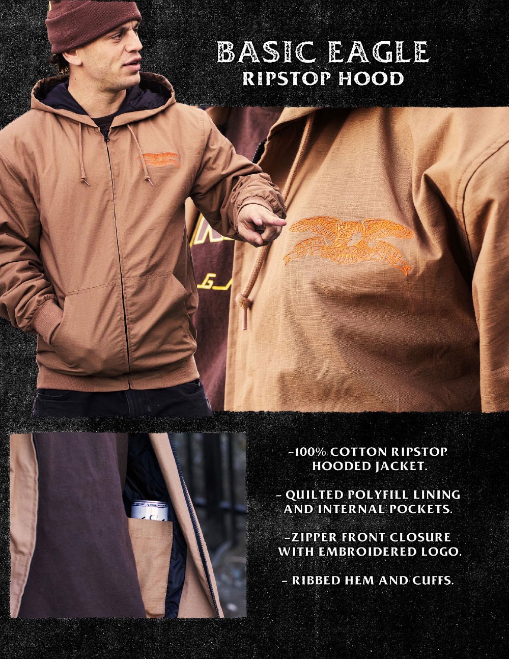 ANTIHEROアンタイヒーローアンチヒーローリップストップフードジャケットXL ANTIHERO（アンタイヒーロー） Basic Eagle Ripstop Hooded Jacket