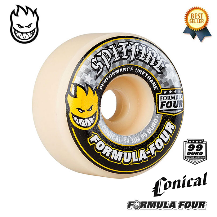 SPITFIRE (スピットファイヤー) FORMULA FOUR CONICAL NATURAL/YELLOW PRINT 52mm 53mm 54mm 56mm 99DURO スピットファイアー ウィール F4 コニカル スケボー