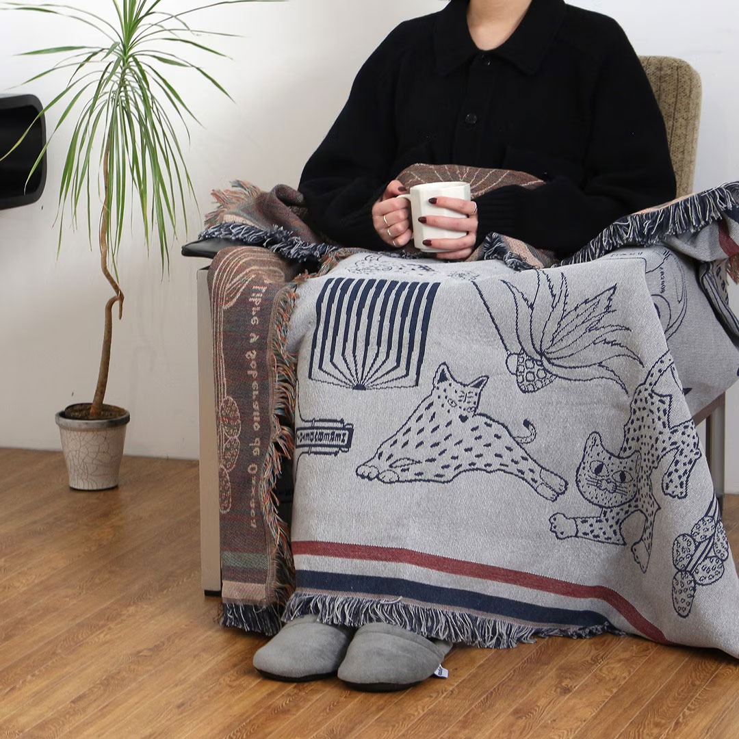 HERE by DETAIL ヒア バイ ディテール OAX Throwket Cat and more 通年 ブランケット スローケット ブランド ソファ ひざ掛け 車 洗濯 ネコ柄 メキシカン ラグ | DETAIL | 09