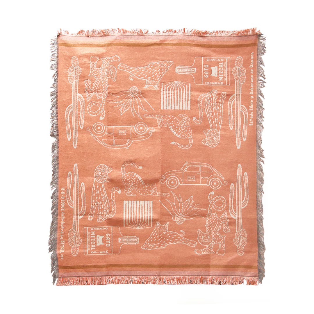 HERE by DETAIL ヒア バイ ディテール OAX Throwket Cat and more 通年 ブランケット スローケット ブランド ソファ ひざ掛け 車 洗濯 ネコ柄 メキシカン ラグ | DETAIL | 01