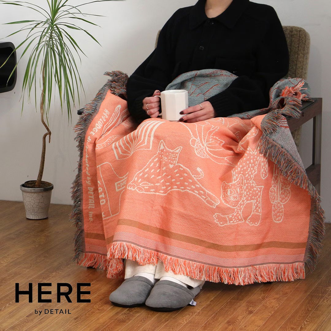 HERE by DETAIL ヒア バイ ディテール OAX Throwket Cat and more 通年 ブランケット スローケット ブランド ソファ ひざ掛け 車 洗濯 ネコ柄 メキシカン ラグ | DETAIL