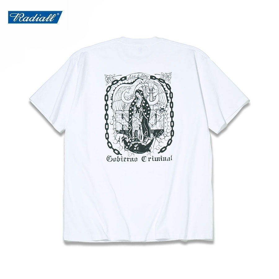 RADIALL (ラディアル) Cradle CREW NECK T-SHIRT S/S tシャツ メンズ 半袖 ブランド 綿100% おしゃれ コットン 白 丈夫 ロゴ マリア クルーネック｜OSS