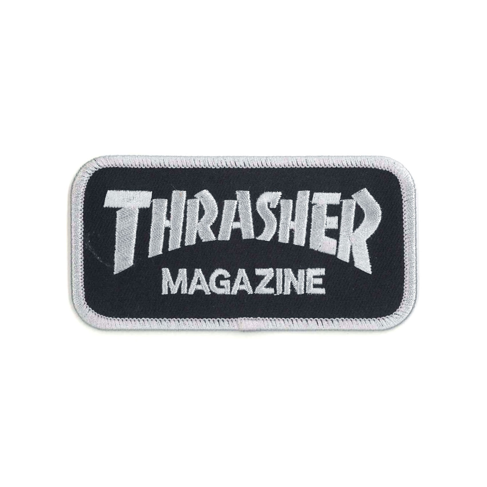 THRASHER スラッシャー Patch アイロン パッチ ワッペン ブランド ロゴ スケボー ストリート 刺繍 海外 黒 グレー 長方形 横長 帽子 に つける 洋服 10cm | THRASHER | 01