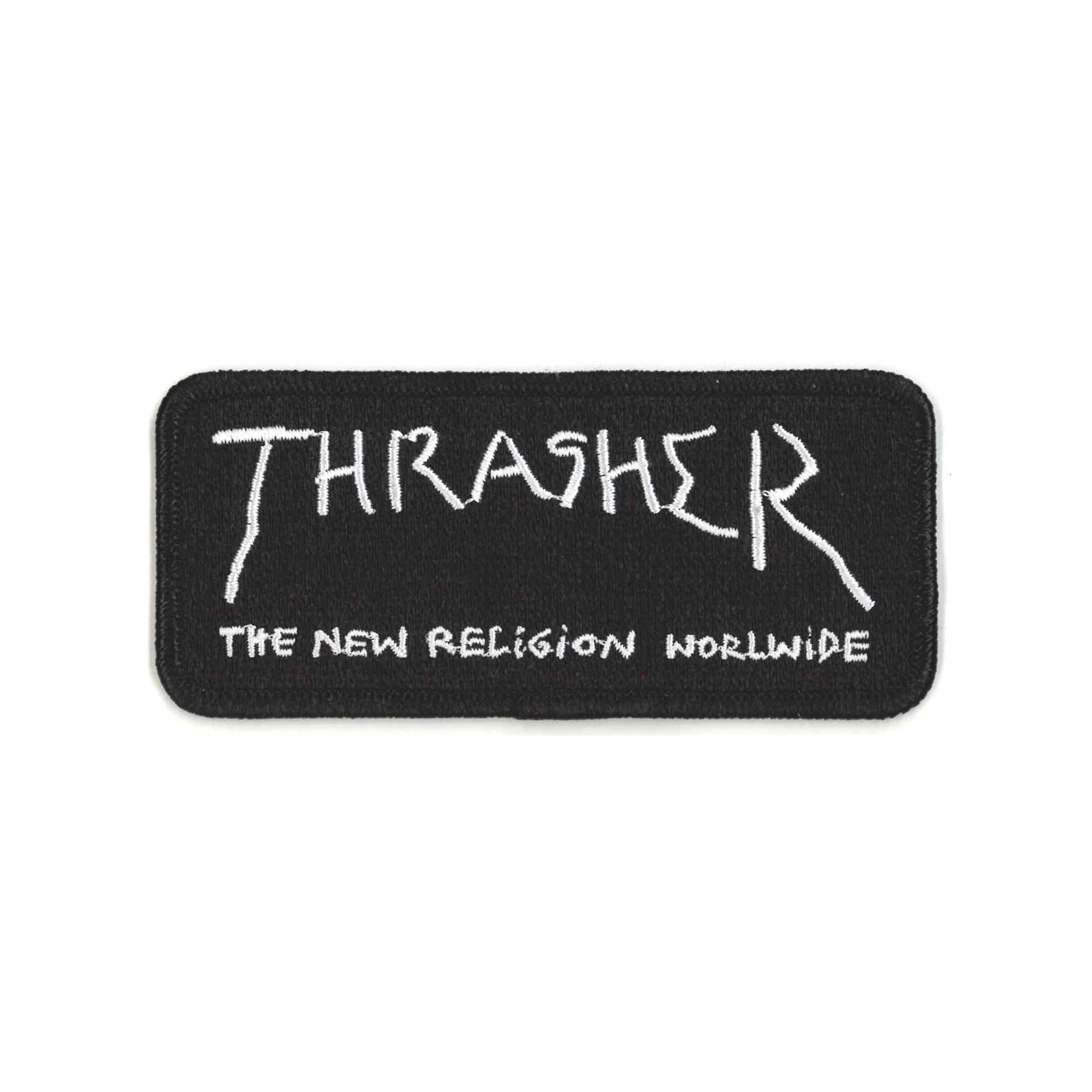 THRASHER スラッシャー Patch アイロン パッチ ワッペン ブランド ロゴ スケボー ストリート 刺繍 海外 黒 グレー 長方形 横長 帽子 に つける 洋服 10cm | THRASHER | 05