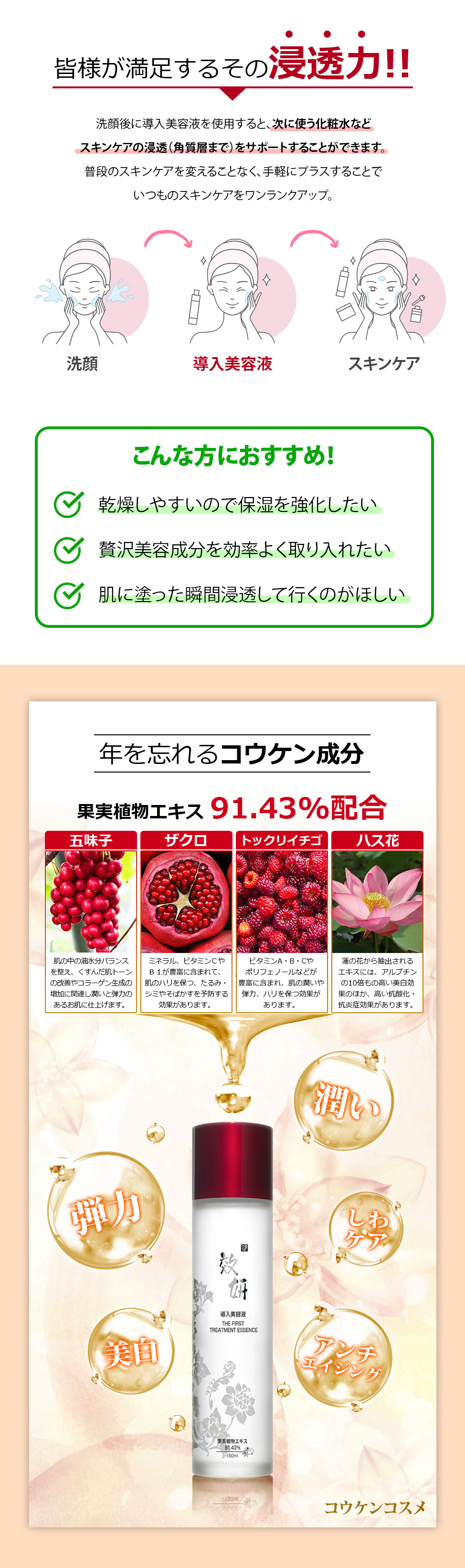 コウケン導入美容液【2個特割セット】/年シワを忘れる/女の品格を