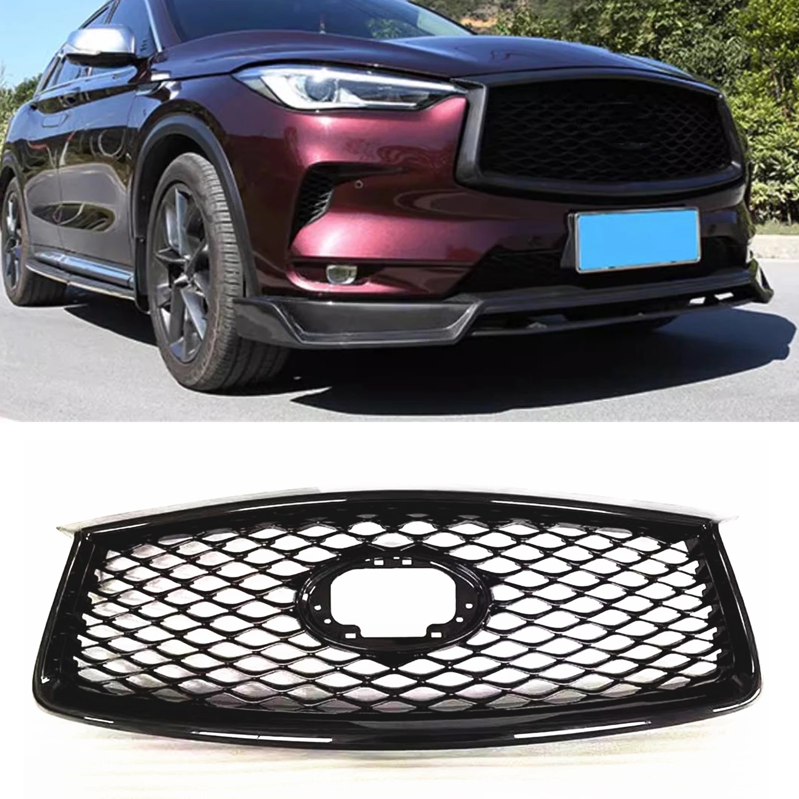 For Infiniti QX50 2019 2020 2021 2022 2023 4 Door Front Grille Racing Grills Honeycomb Style Black Upper Bumper Hood Mesh Grid :c03634:OSストア