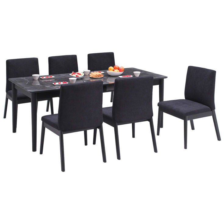 ダイニングテーブル セット 6人用 ダイニングセット 大理石調 黒