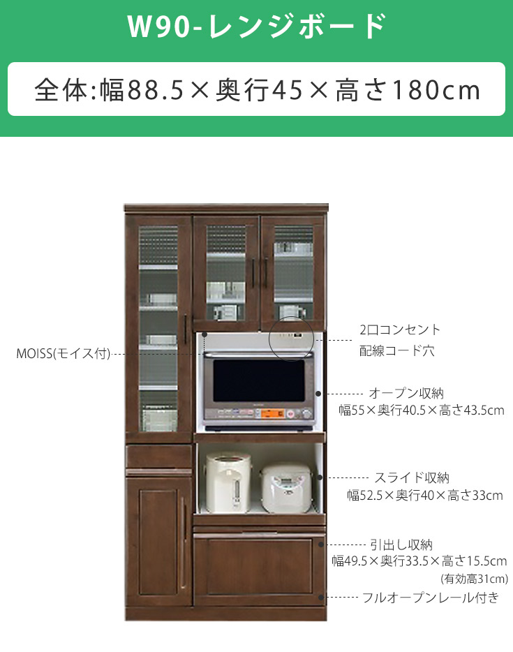 サイズ(幅88.5cm×奥行45cm×高さ180cm)