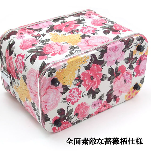 コスメボックス バラ柄 花柄 ピンク 縦型 標準タイプ 30cm 化粧 収納 