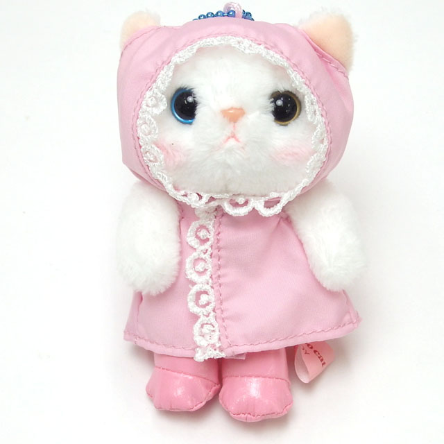 ぬいぐるみマスコット 雨ふり レインコート 白猫 choochoo本舗