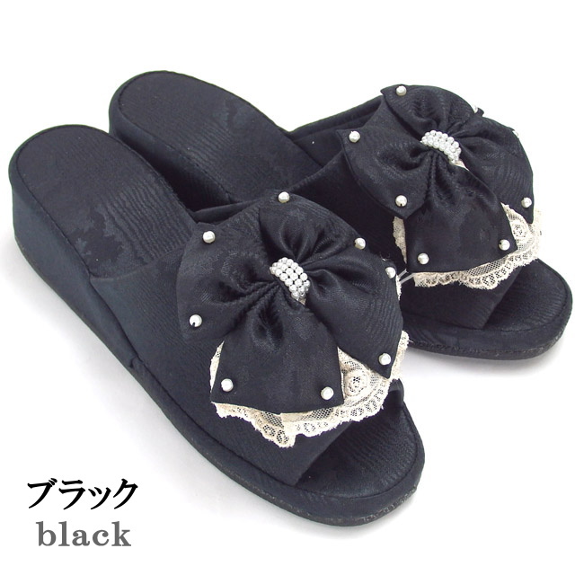 LA LUICE 【在庫一掃☆残りわずか】スリッパ ヒール レース リボン