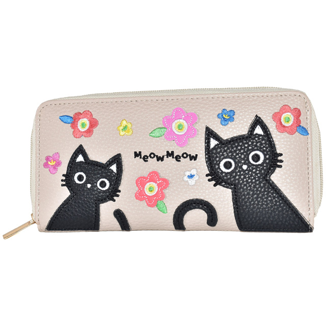 閉店セール☆30%クーポン】 財布 猫 長財布 猫柄 ラウンドファスナー