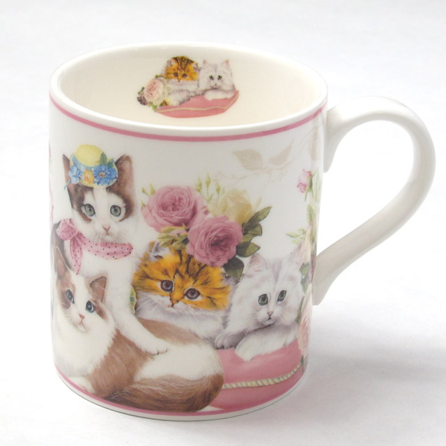 マグカップ 猫柄 ギフトBOX入り ネコ柄 花と猫 猫カップとボックスの