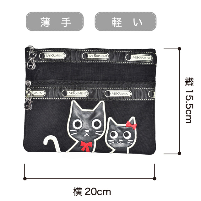 ポーチ 猫 パッチワーク 化粧ポーチ カジュアル 猫柄 ダブルジップ