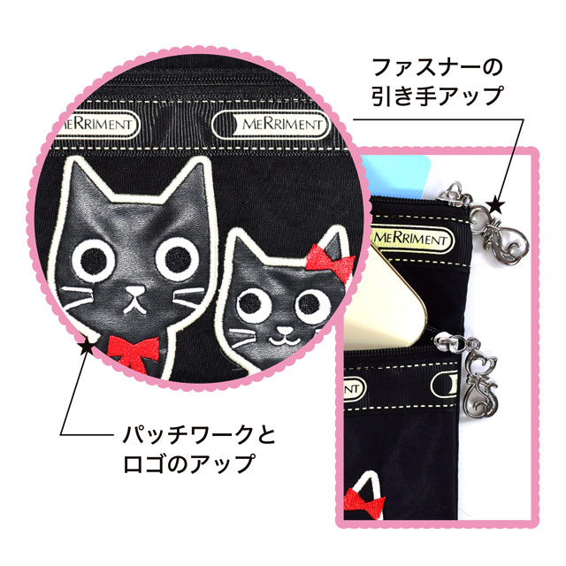 ポーチ 猫 パッチワーク 化粧ポーチ カジュアル 猫柄 ダブルジップ