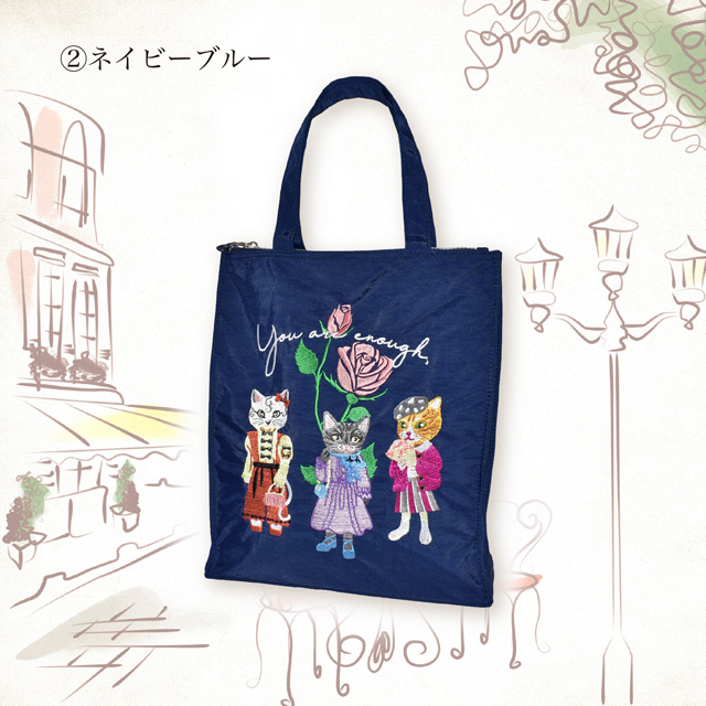トートバッグ タテ型 A4 猫柄 刺しゅう 軽量 肩掛け マチあり