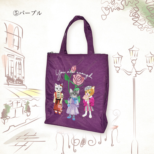 トートバッグ タテ型 A4 猫柄 刺しゅう 軽量 肩掛け マチあり