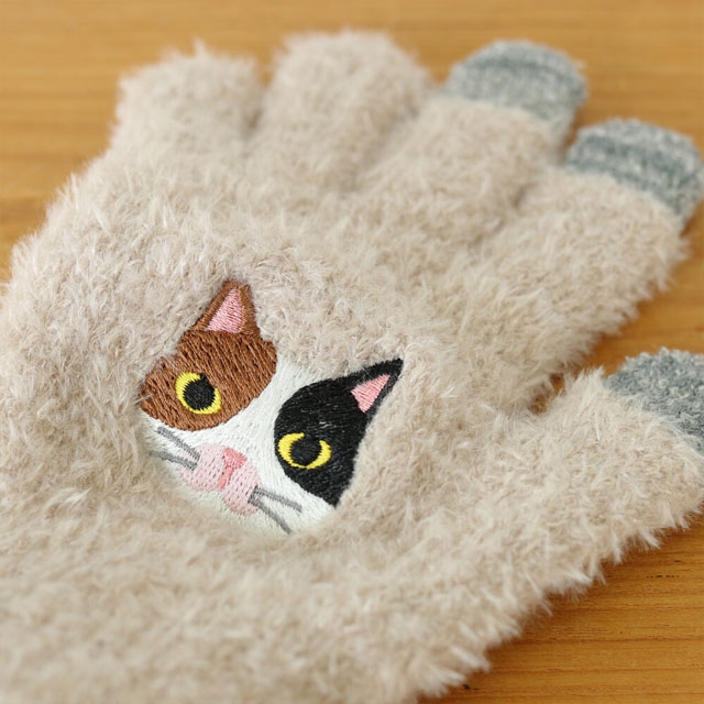 【バーゲン★ラスト1点】手袋 猫 レディース 暖かい スマホ対応 刺しゅう グローブ スマホ用 ねこ...