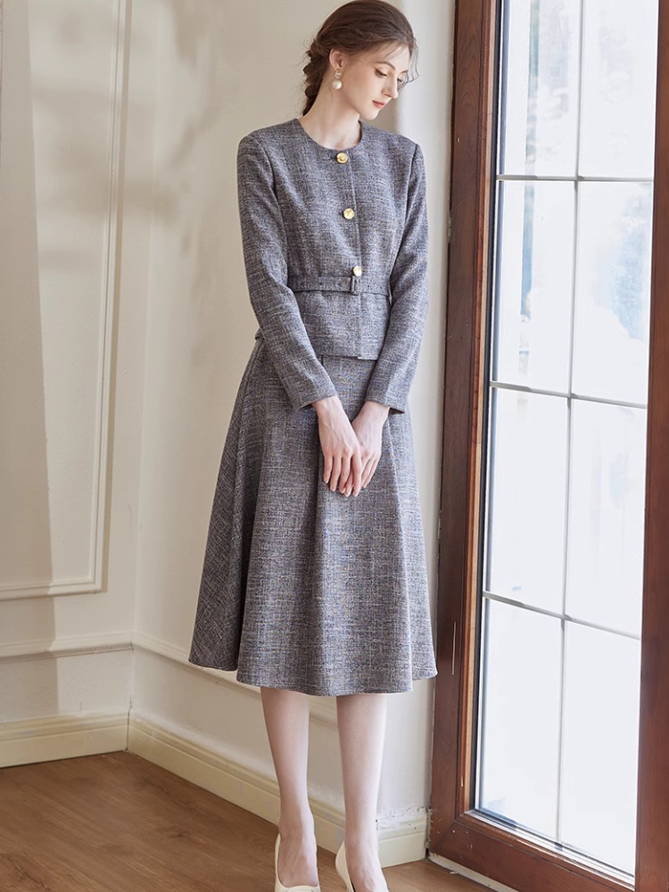 ELLE エル レトロ ヴィンテージ 金ボタン チェック スカートスーツ