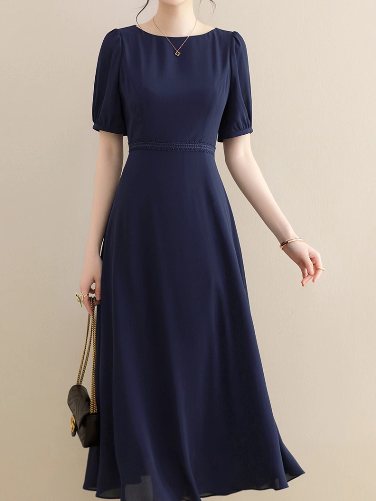 【美品】鈴木六夏さん two eleven ママドレス ワンピース ネイビー 結婚式 ワンピース 袖あり 40代 夏 半袖 ネイビー ロング丈 フォーマル