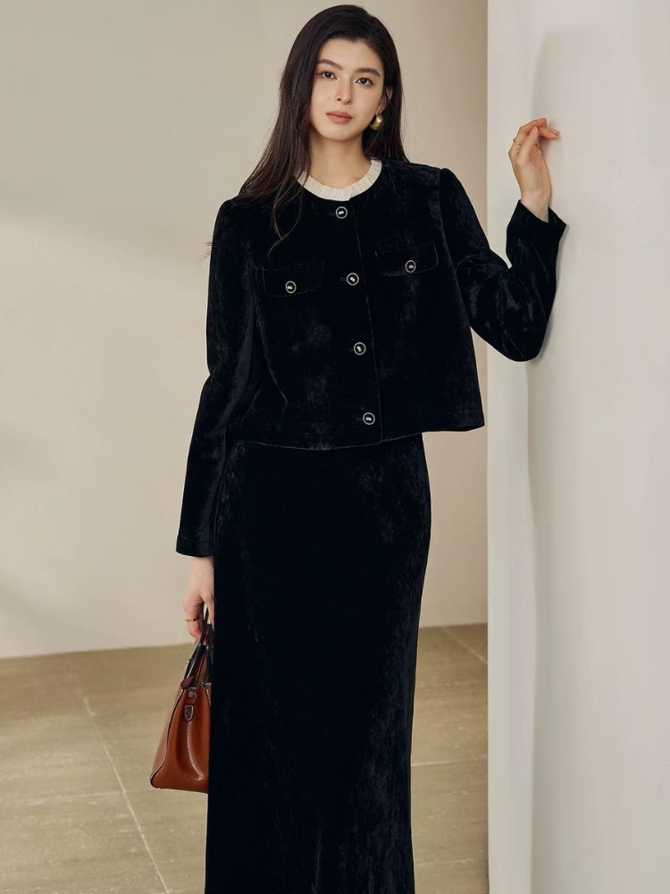 入学式 ママスーツ スカート ロング丈 ベロア 40代 かっこいい 卒業式