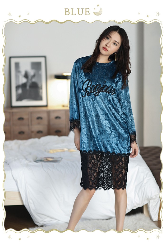 ルームウェア ワンピース 冬 レディース 長袖 ベロアワンピース 長袖 パジャマ レース 生地 部屋着 可愛い 大人 秋 春 かわいい レース ベロア M L サイズ Jxs131 オシャrevo 通販 Yahoo ショッピング