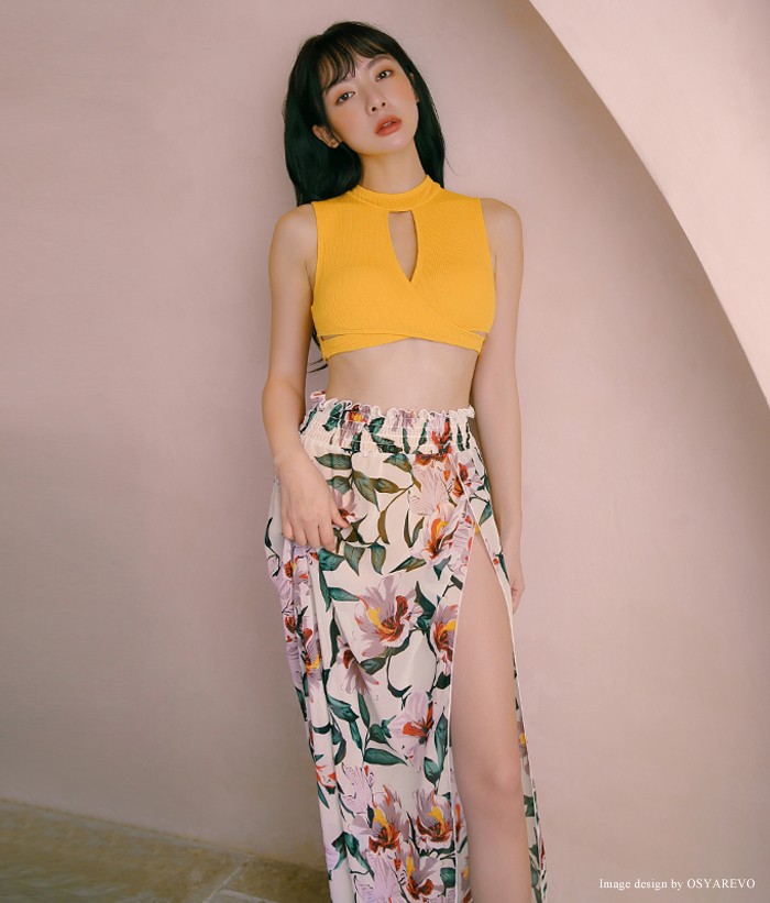 水着 レディース ハイネック ビキニ 体型カバー ロングスカート付 3点セット イエロー 無地 花柄 お洒落 海 夏 リゾート 通販 Viki050 オシャrevo 通販 Yahoo ショッピング