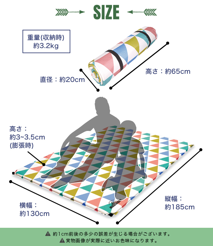 訳あり 返品交換不可 車中泊 マット カラフル自動膨張マット キャンプ