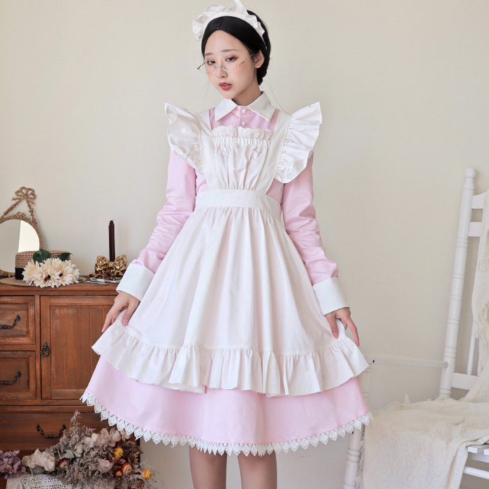 メイド服 コスプレ 長袖 ワンピース ロング ピンク ブルー メイド服 コスプレ 長袖 ワンピース ロング ピンク ブルー