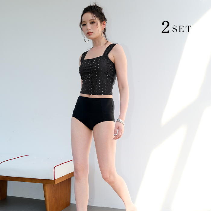 モノクロ スリット タンキニ ビキニ San-ai Resort 三愛水着楽園 水着 「WEB限定商品」 タンキニ