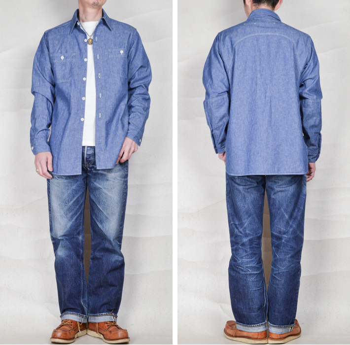 WAREHOUSE シャンブレーシャツ サイズ40 WAREHOUSE（ウエアハウス） シャンブレーシャツ トリプルステッチ 3064