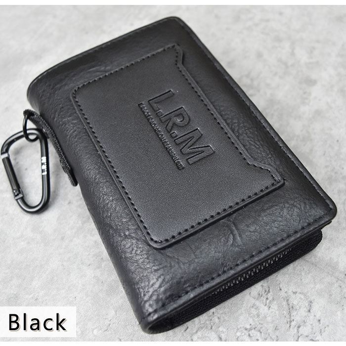 RESISTANT コンパクト財布 ブラックカラビナ付き ウォレット 財布 二つ折り財布 ミドル 合皮 合成皮革 カラビナ
