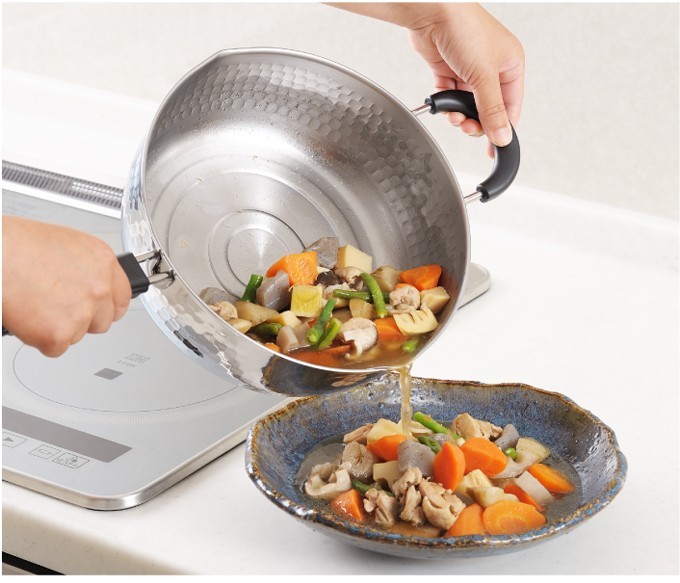 ステンレス雪平鍋 24cm ガス火・IH対応 補助取っ手付き行平鍋 味壱