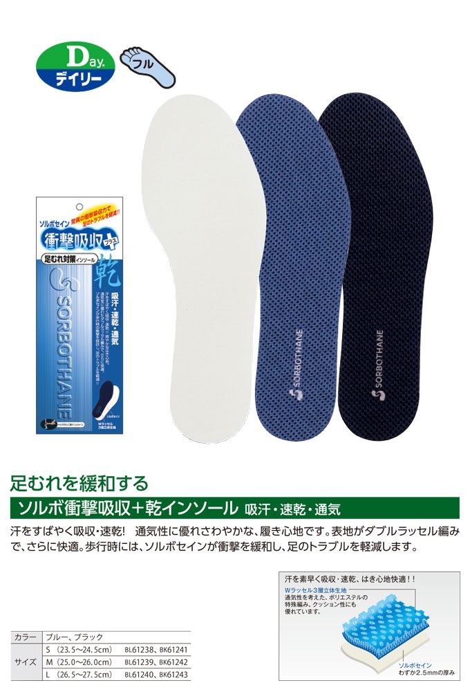 SORBOTHANE ソルボ 乾インソール 吸汗 速乾 通気 中敷き 衝撃吸収