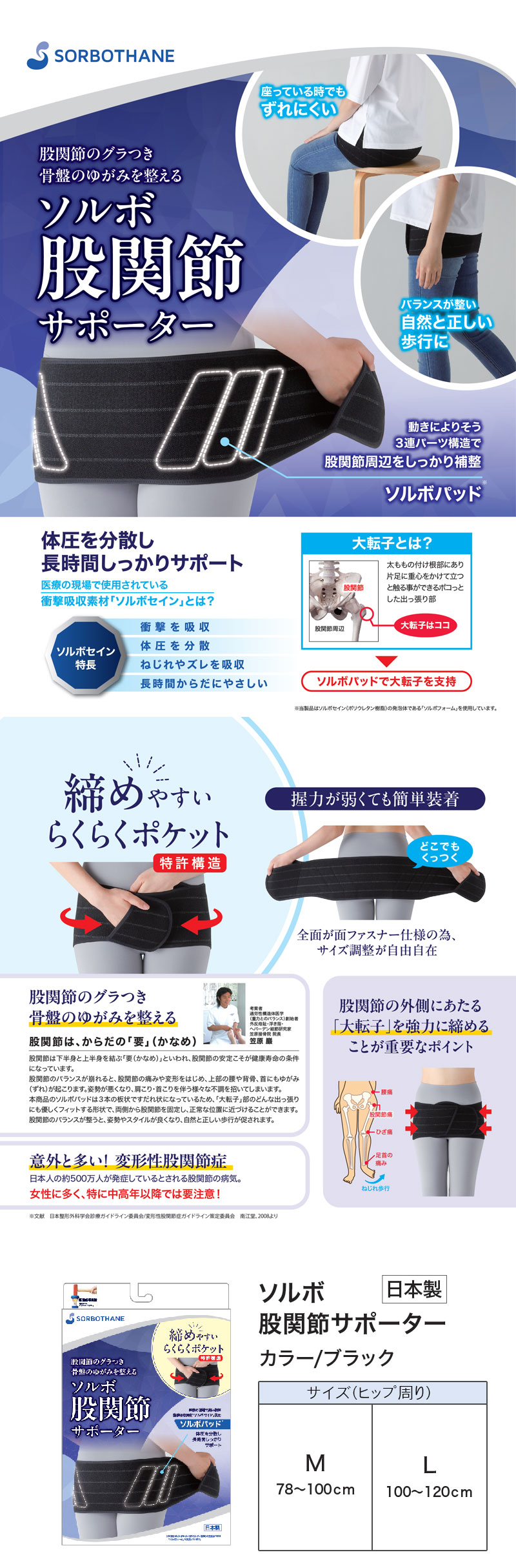 SORBOTHANE ソルボ 股関節サポーター 骨盤ベルト 骨盤矯正 テーピング