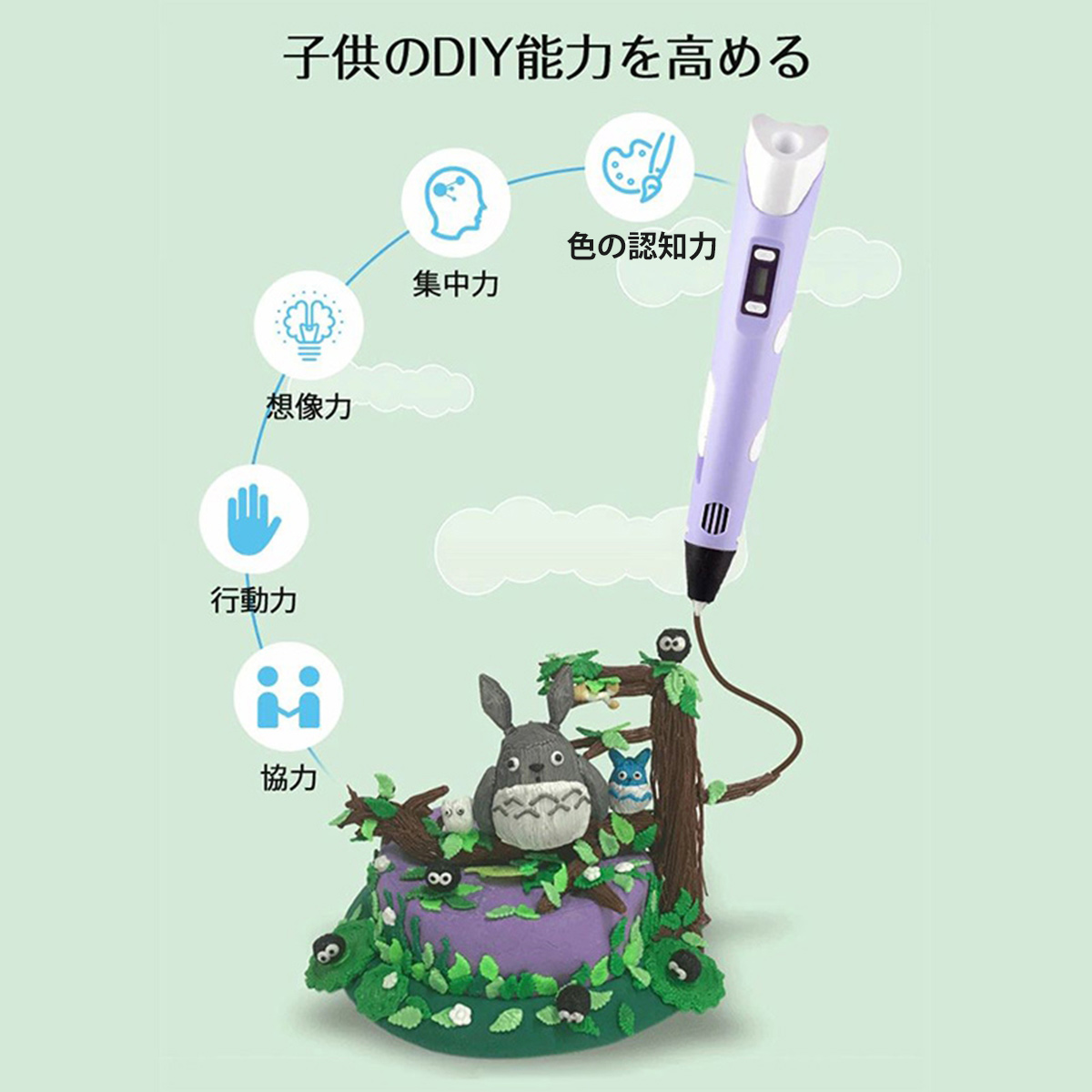 3Dペン LCD画面表示 立体アートペン 速度調整可 フィラメント5m×10