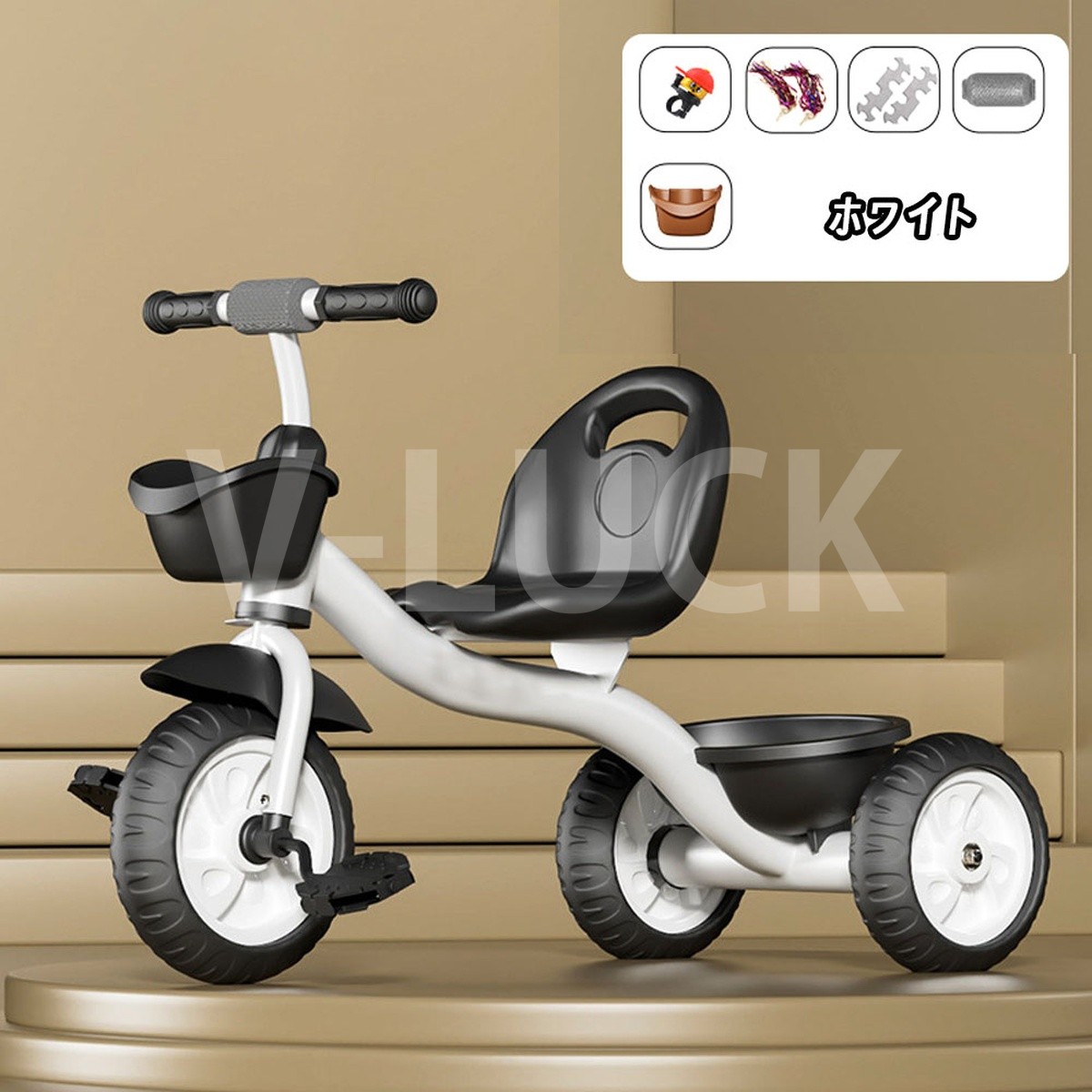 子供用三輪車 キッズバイク 幼児用 自転車 背もたれ付き 安定設計 横転防止 滑りにくいペダル 収納カゴ付き 乗用玩具 誕生日 子供の日 |  | 02
