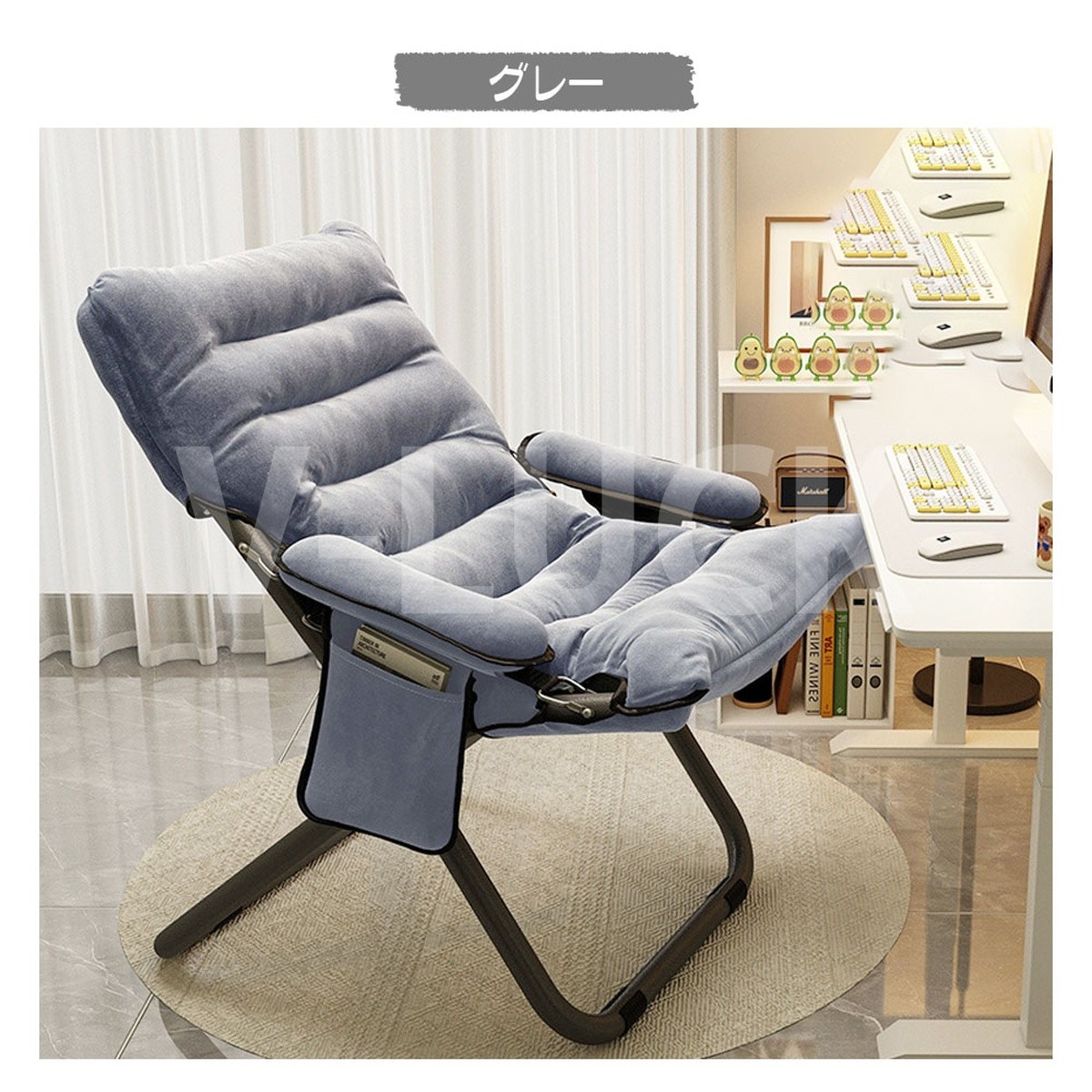 リクライニングチェア 折りたたみチェア 椅子 肘掛け付き 3段階調節 軽量 一人用ソファー サイドポケット付き リラックスチェア 室内 人間工学 昼休み |  | 02