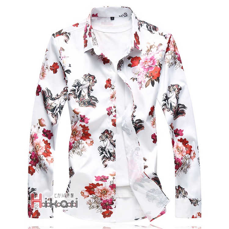 Amazon.co.jp: [QYY] アロハシャツ メンズ 長袖 花柄 シャツ