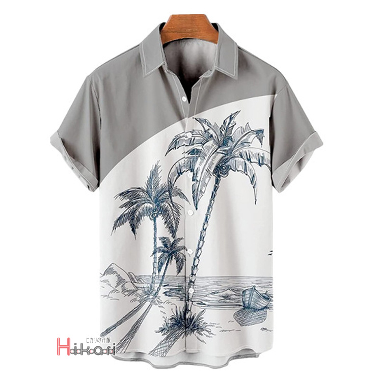 シャツ メンズ カジュアルシャツ 半袖シャツ アロハシャツ 猫柄