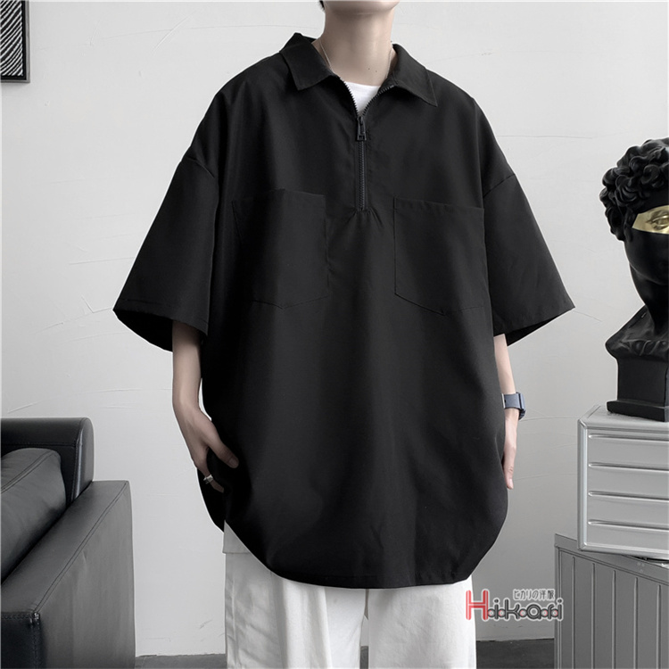 メンズ 半袖 シャツ カジュアル きれいめ Tシャツ プルオーバー 半袖シャツ プルオーバーシャツ メンズ ゆったり 無地 半袖 襟