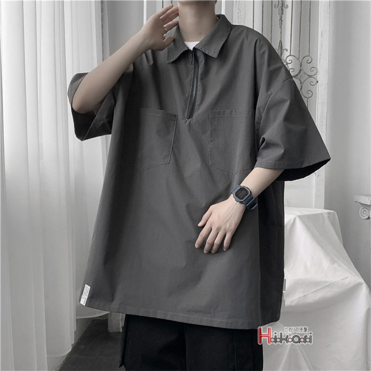 国内最安値！ 半袖シャツ プルオーバーシャツ 襟 半袖 無地 ゆったり メンズ 服＆ファッション小物