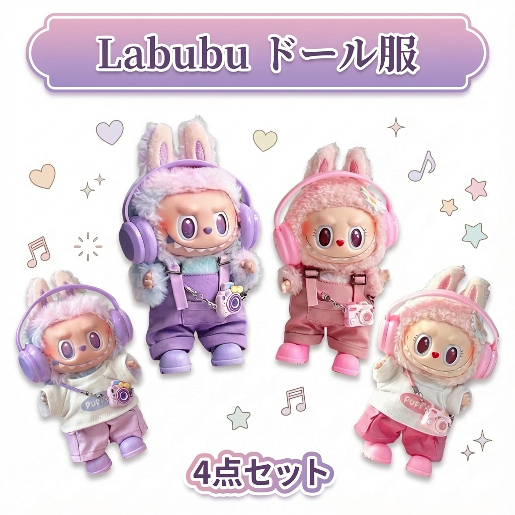 ラブブ 服 LABUBU ぬいぐるみ服 4点セット 17cm対応 着せ替え ドール服
